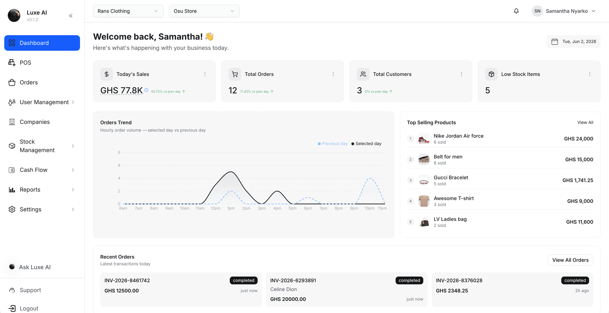 Luxe AI Dashboard — real-time sales tracking and business analytics